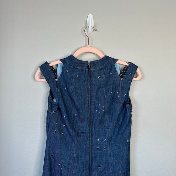 BY ANTHROPOLOGIE Grommet Denim Midi Dress Western Rodeo Flare Studded Size 4P - Picture 12 of 12
